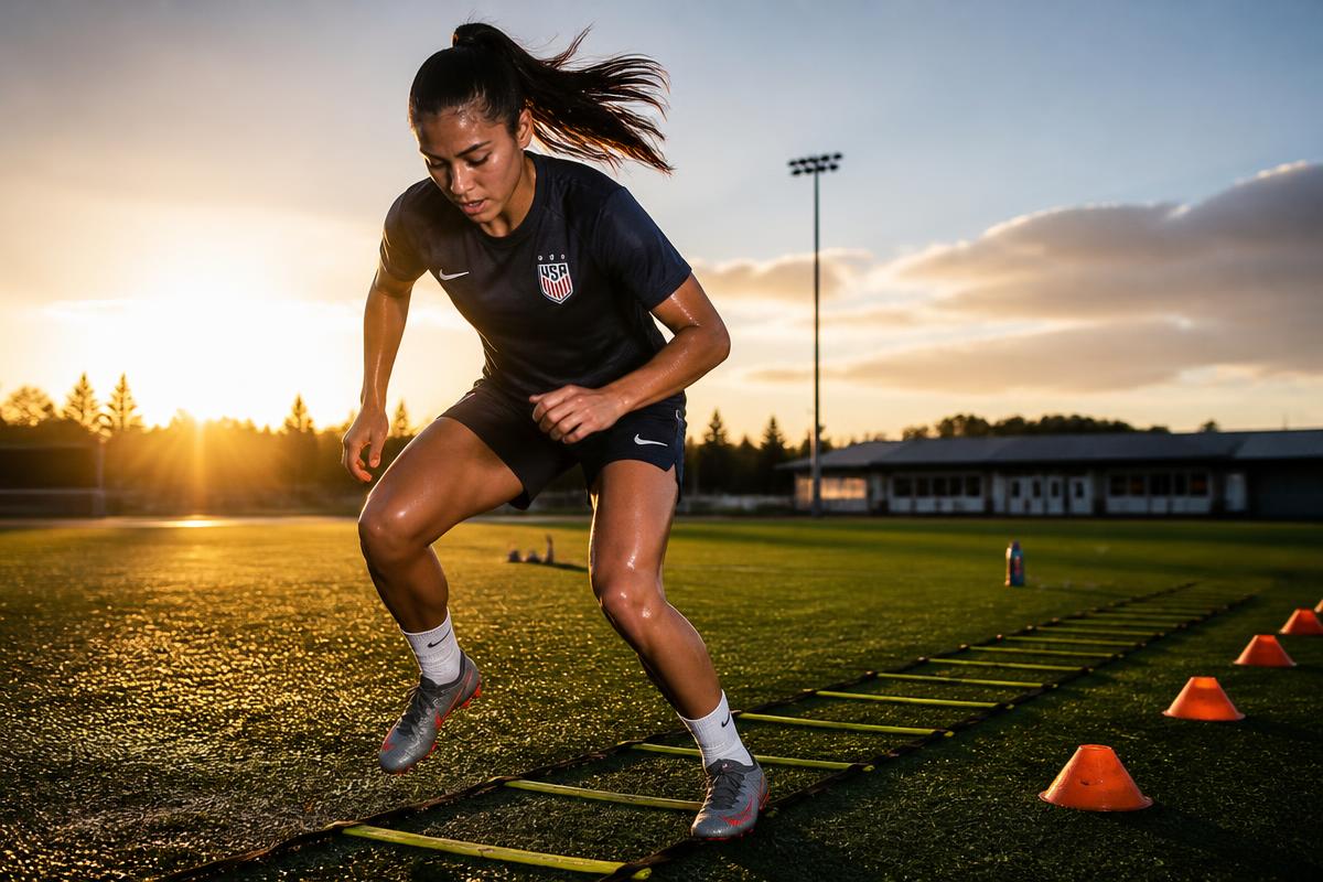 Footwork ladder drills at sunrise